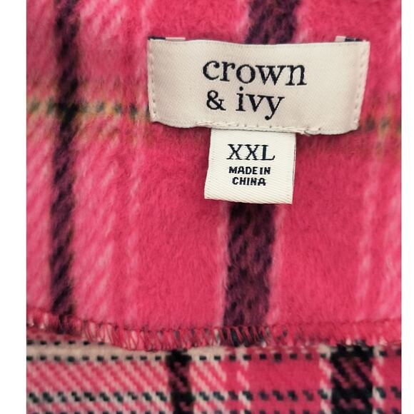 Crown & Ivy Shirt Jacket Wmn's Sz XXL Pink Plaid Flannel Boxy Button up Pockets - Picture 2 of 12